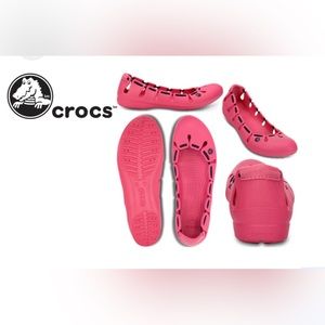 CROCS Pink Springi Ballet Mary Janes Elastic Flats Sz 6 Slip On GUC Barbiecore